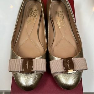 Salvatore Ferragamo Almond Pebble Varina Ballet Shoe